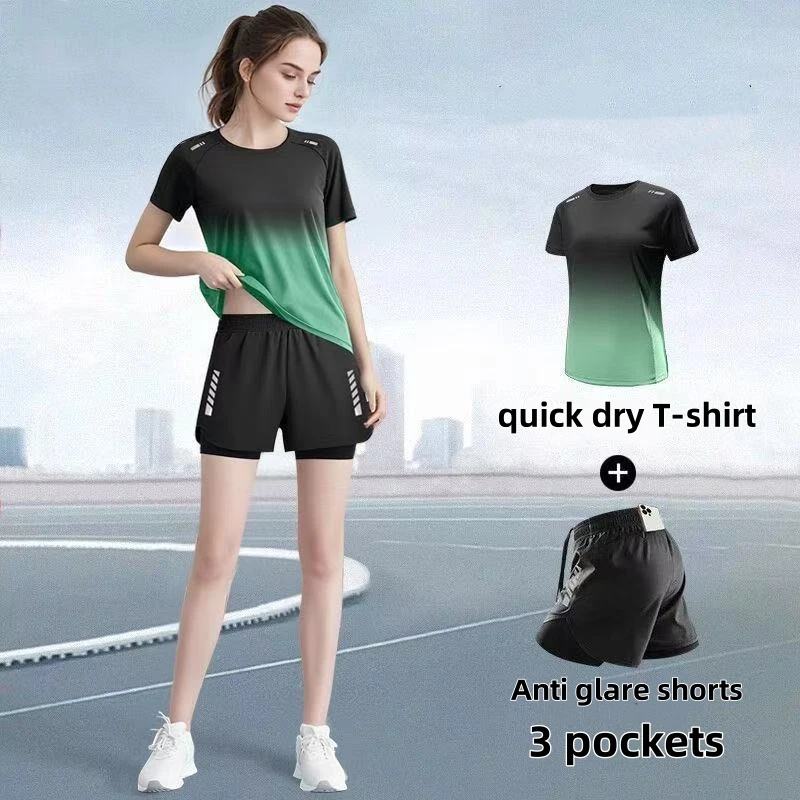 Yoga Fitness Kit - Women's sportswear set, running shorts, T-shirt,